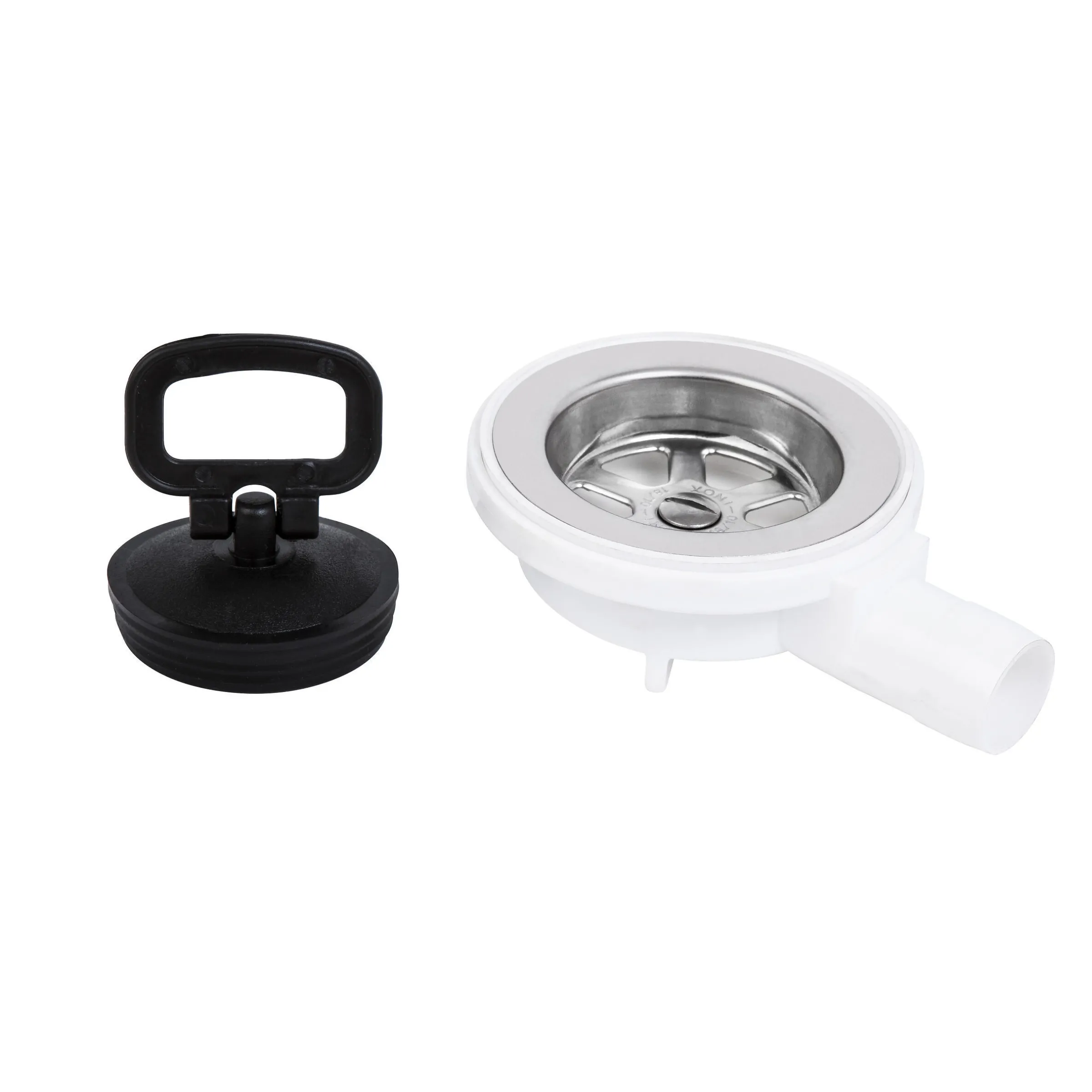 Bonde 90° en acier inoxydable avec bouchon