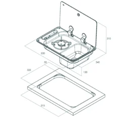 Combiné réchaud 1 feu + évier rectangle avec couvercle