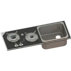 Combiné réchaud à gaz 2 feux + évier encastrable en verre crystal 765x334
