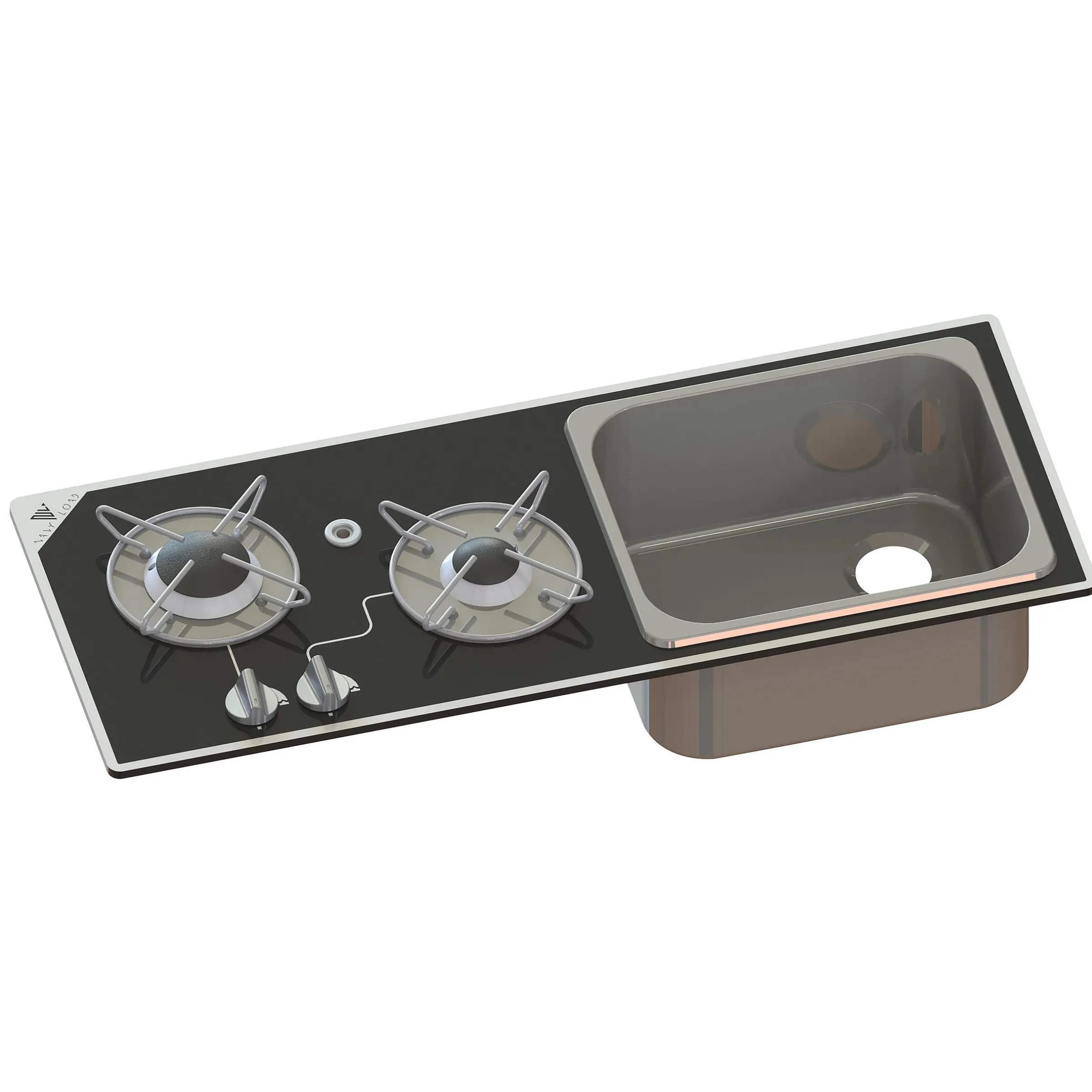 Combiné réchaud à gaz 2 feux + évier encastrable en verre crystal 765x334