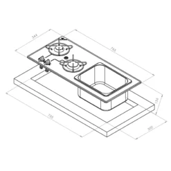 Combiné réchaud à gaz 2 feux + évier encastrable en verre crystal 765x334