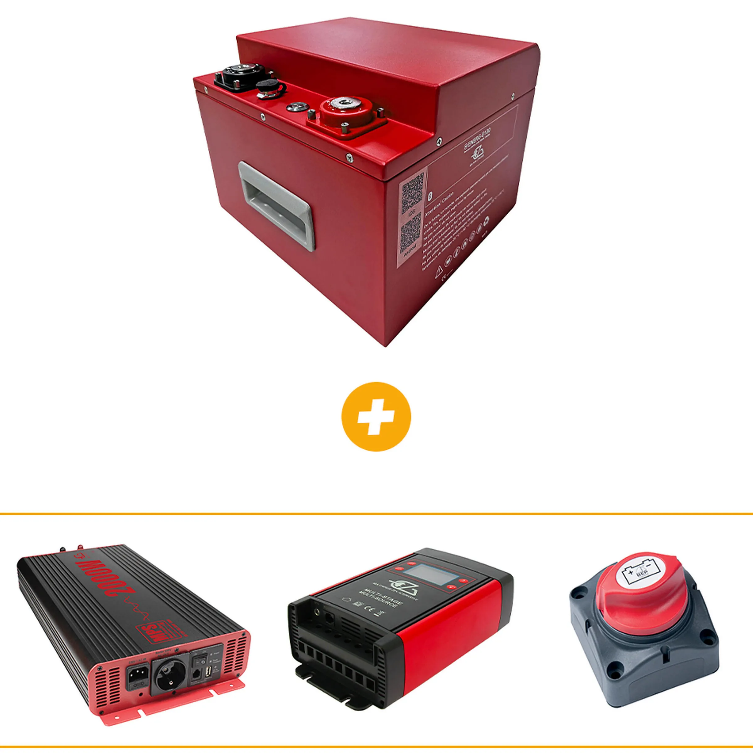 Pack Batterie Lithium + Convertisseur Pure-Sinus + Chargeur DC-DC MBB + Coupe batterie unipolaire