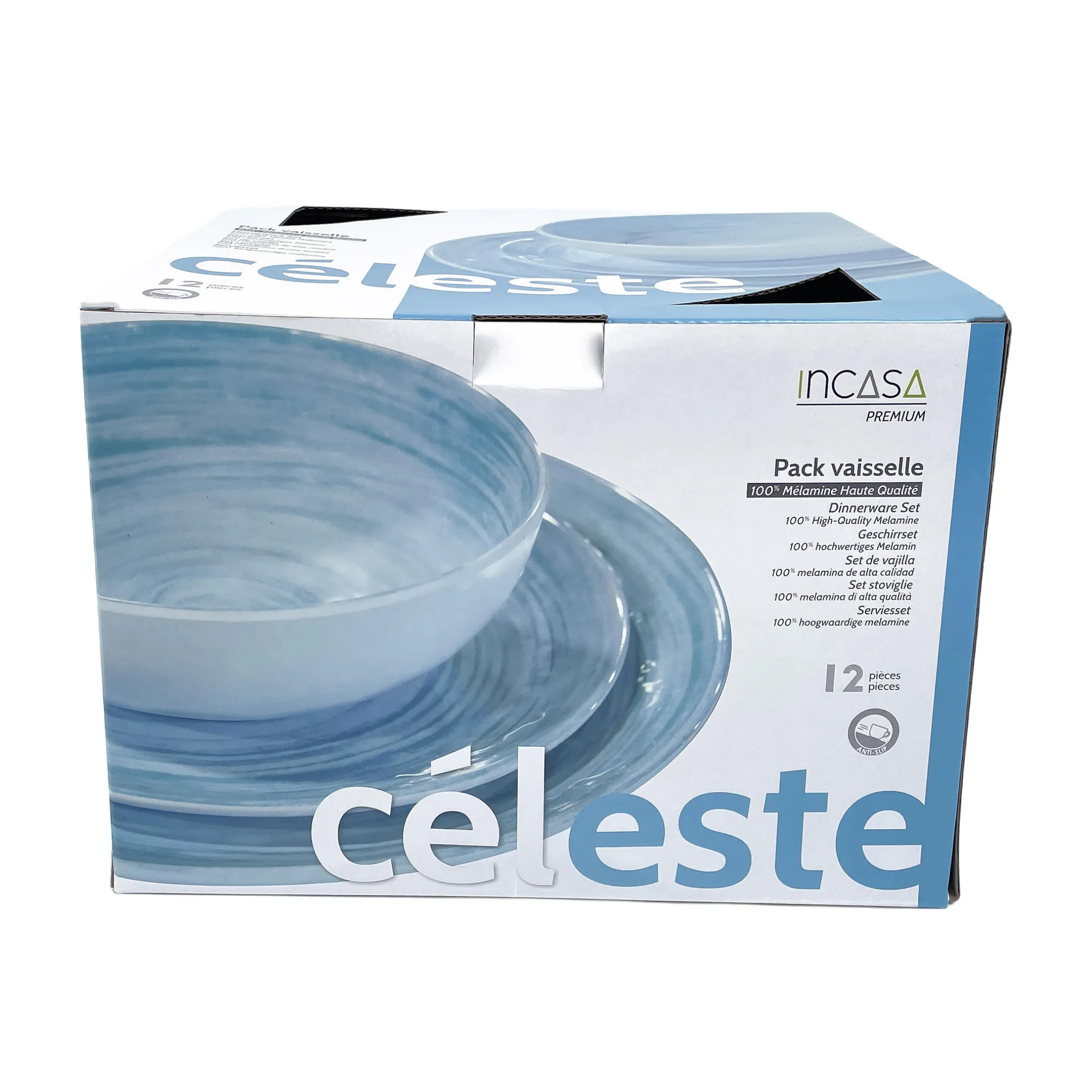 Pack vaisselle mélamine 12 pièces Céleste