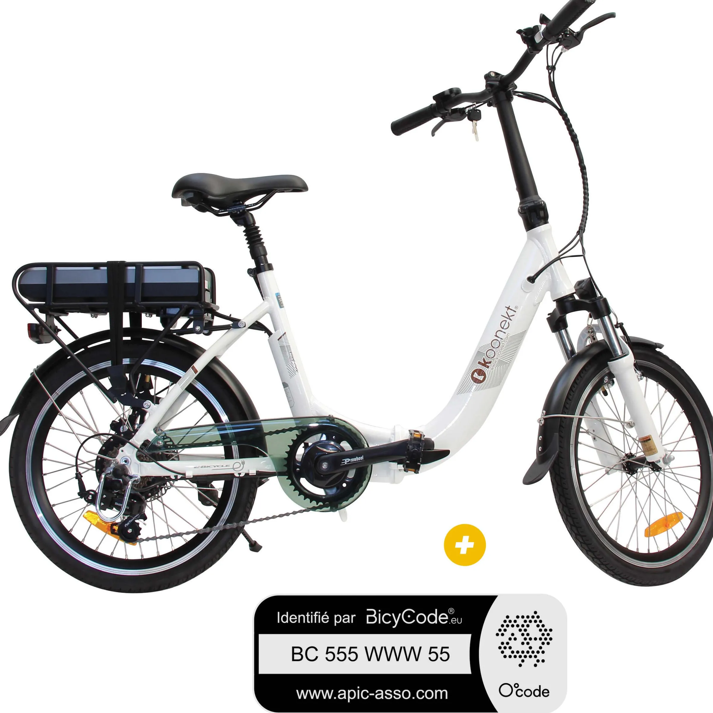 PackVélo à assistance électrique pliant 20 Pouces Blanc Confort + Marquage BicyCode