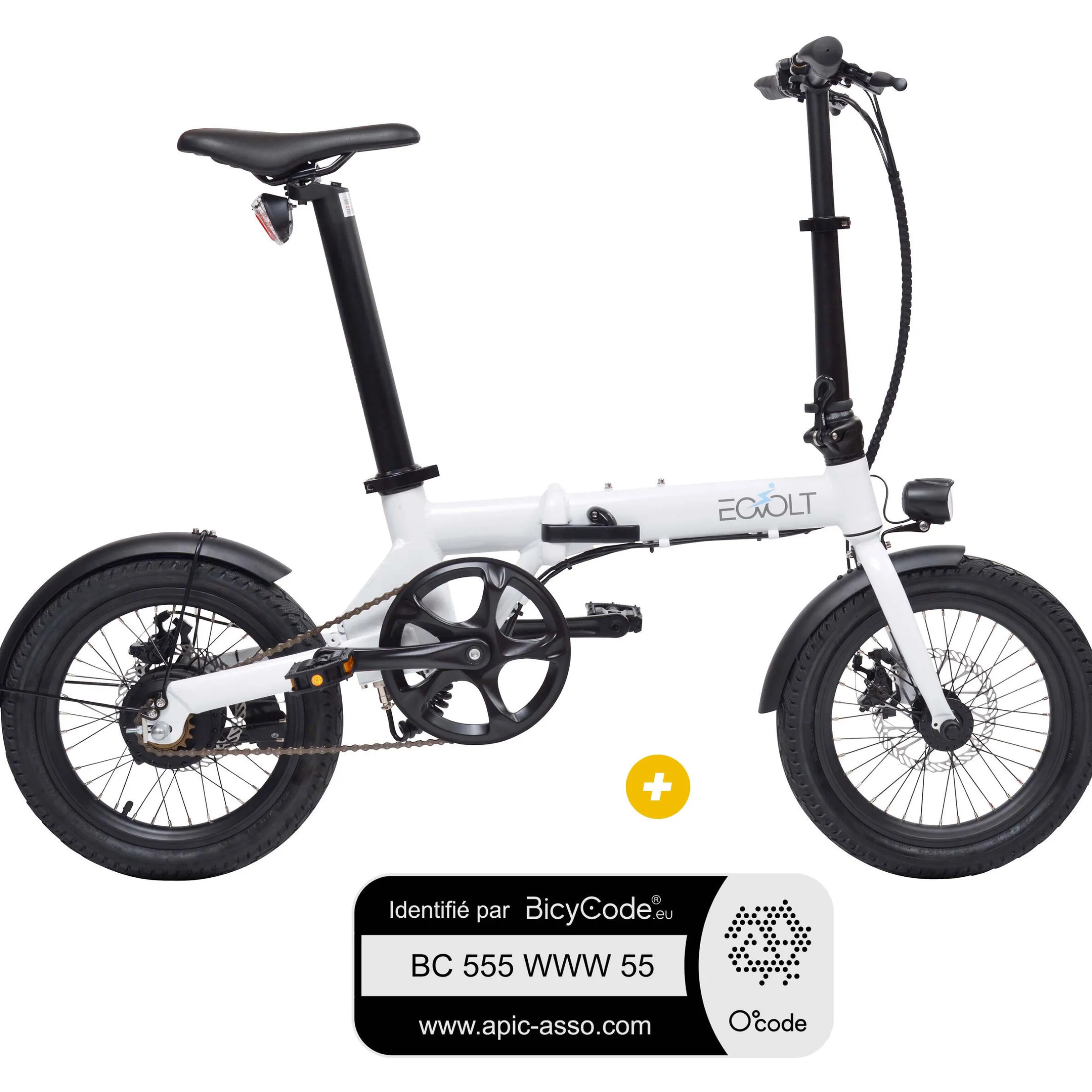 Pack Vélo à assistance électrique pliant 16'' City blanc + Marquage BicyCode