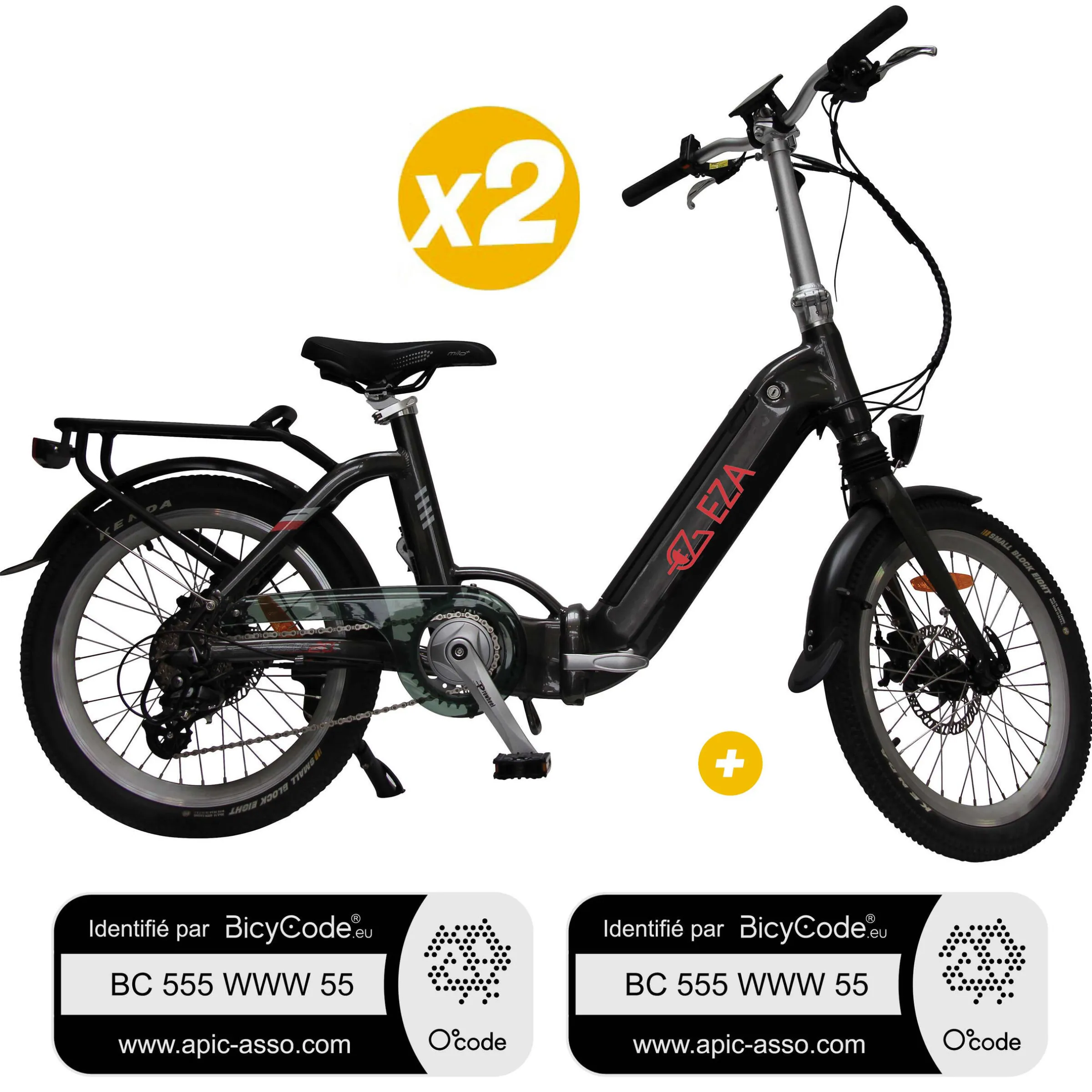 Pack 2 Vélos à assistance électrique Confort Plus 20"P - 14Amp pliant CONFORT PLUS 20'' noir + Marquage BicyCode