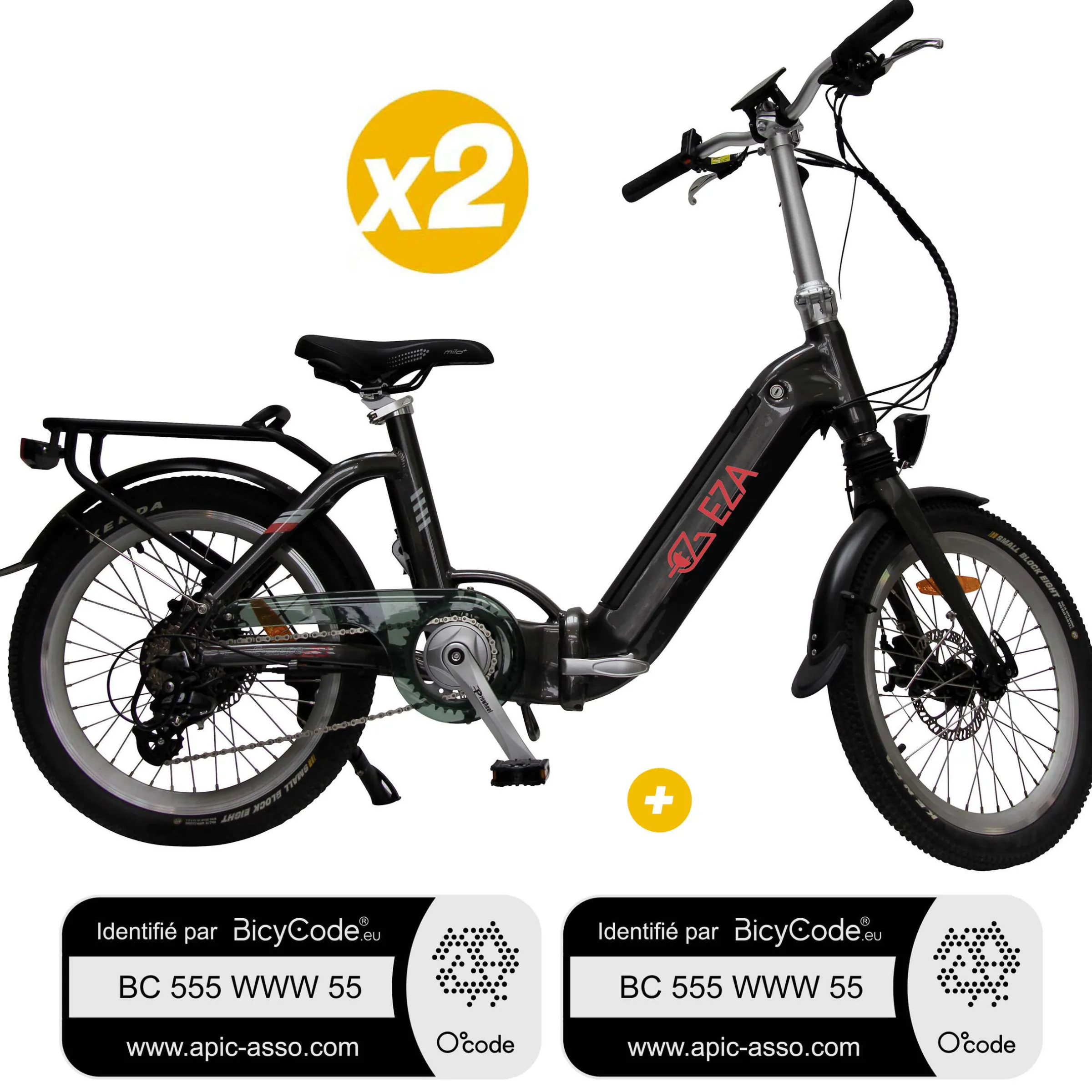 Pack 2 Vélos à assistance électrique Confort Plus 20"P - 14Amp pliant CONFORT PLUS 20'' noir + Marquage BicyCode