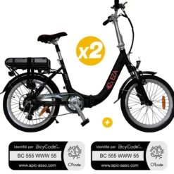 Pack 2 Vélos à assistance électrique Confort 20'' Noir 10,4AH + Marquage BicyCode