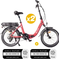 Pack 2 Vélos à assistance électrique Confort 20'' Rouge 10,4Ah + Marquage BicyCode