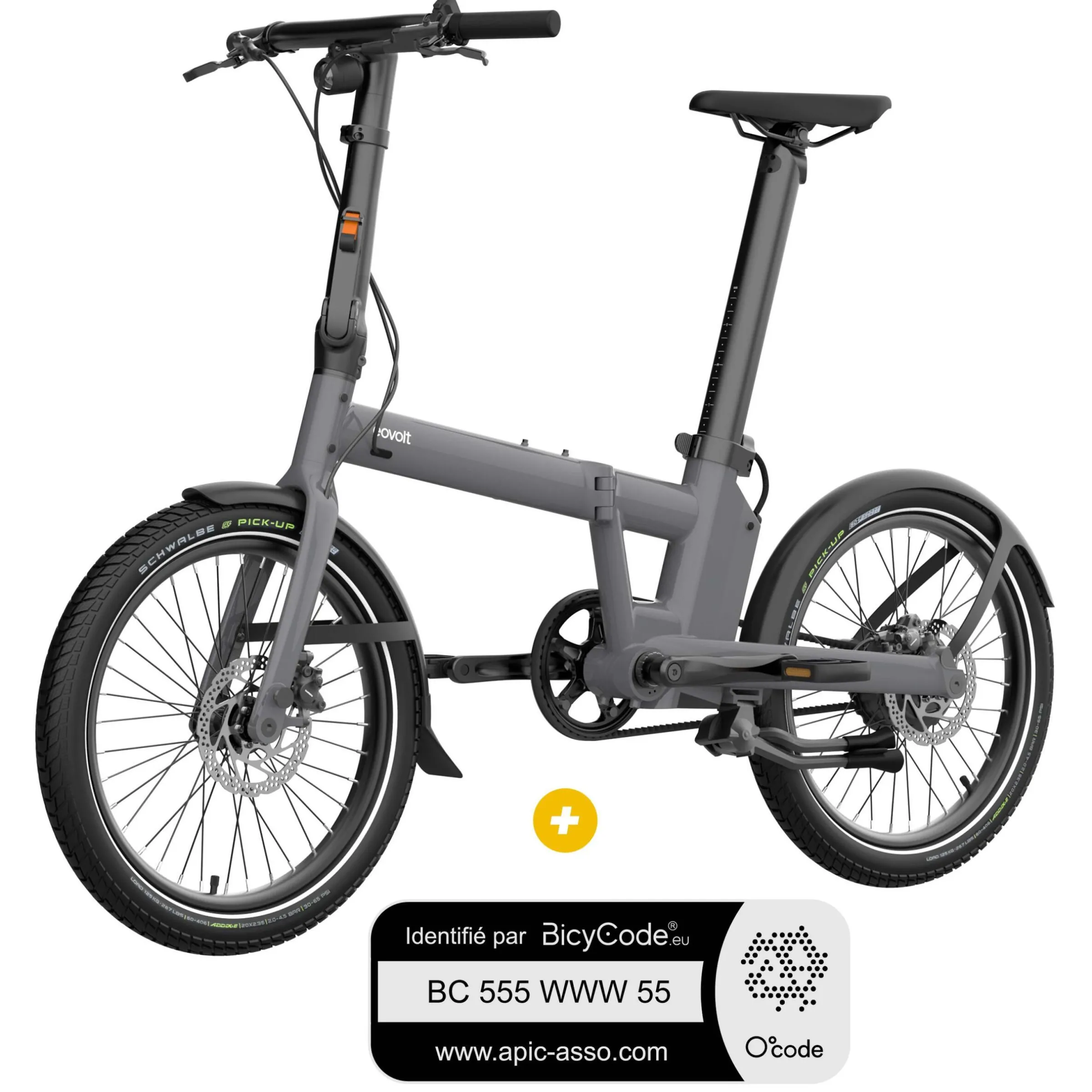 Vélo à assistance électrique pliant 20'' Afternoon Pro Gris Antracite Satin + Marquage Bicycode